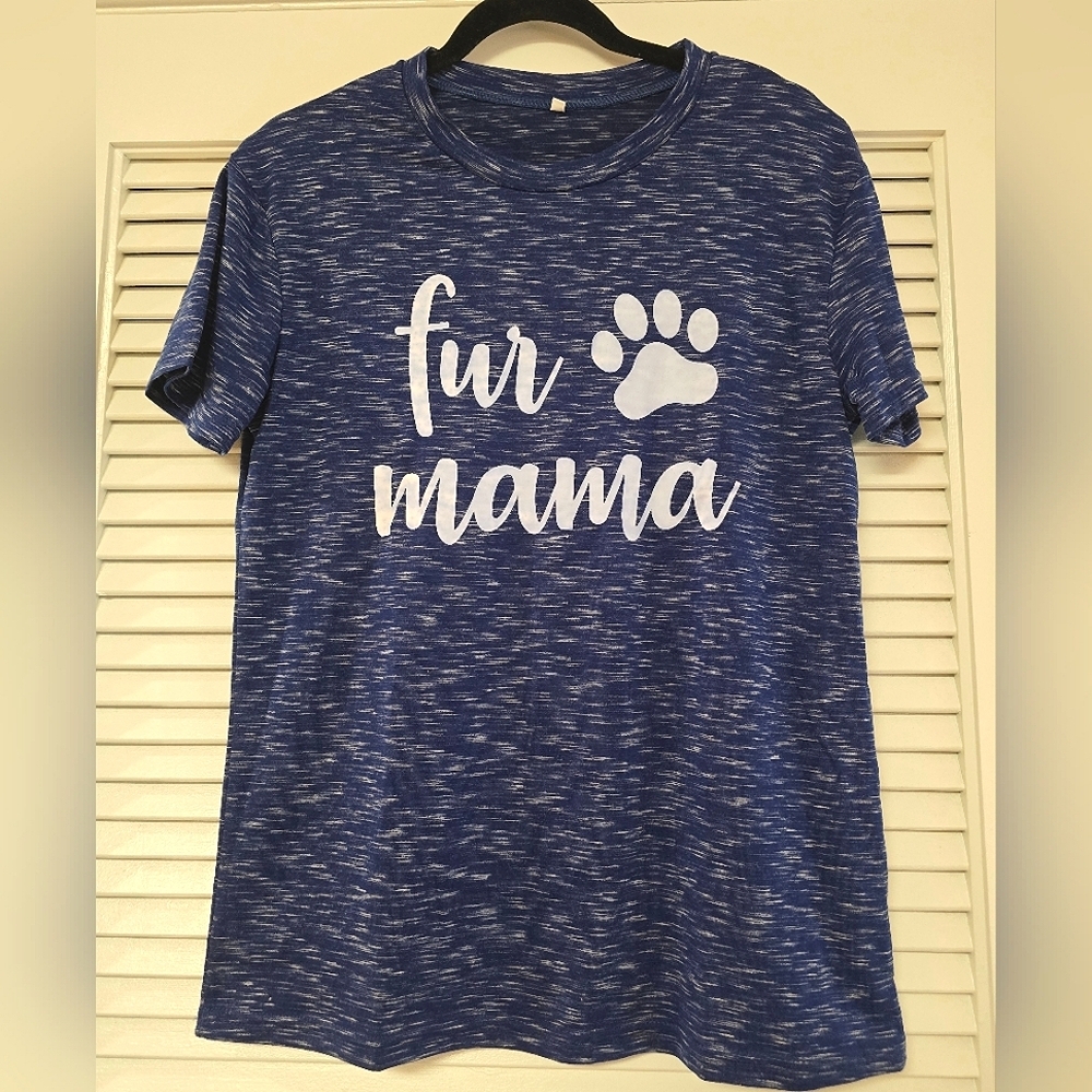 (NWOT) Blue & White Fur Mama  Graphic Casual Relaxed-Fit Shirt